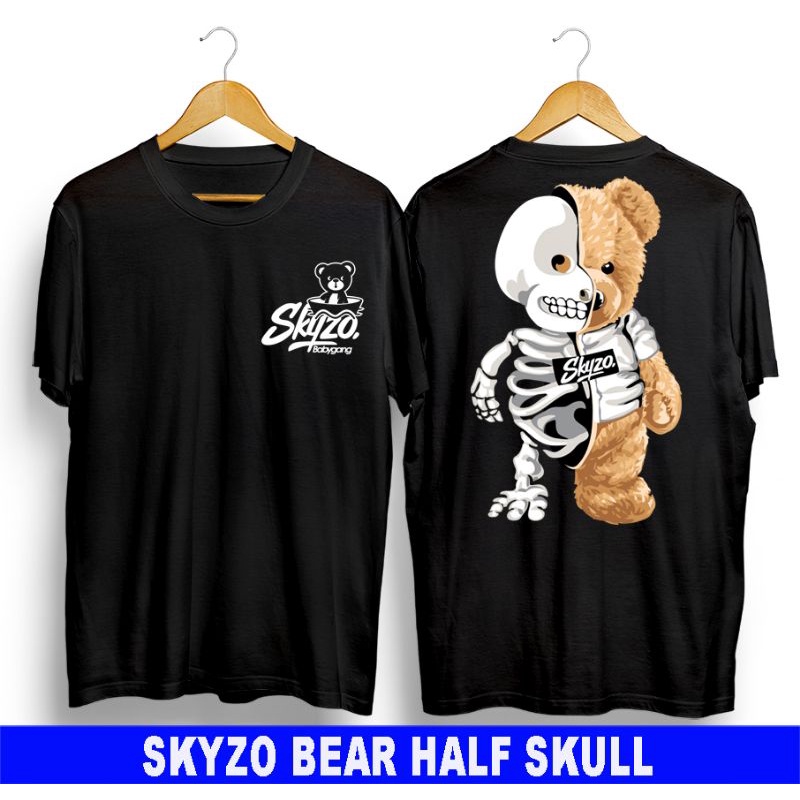 เสื้อยืด พิมพ์ลายหัวกะโหลก Skyzo Bear Half Skull Distro
