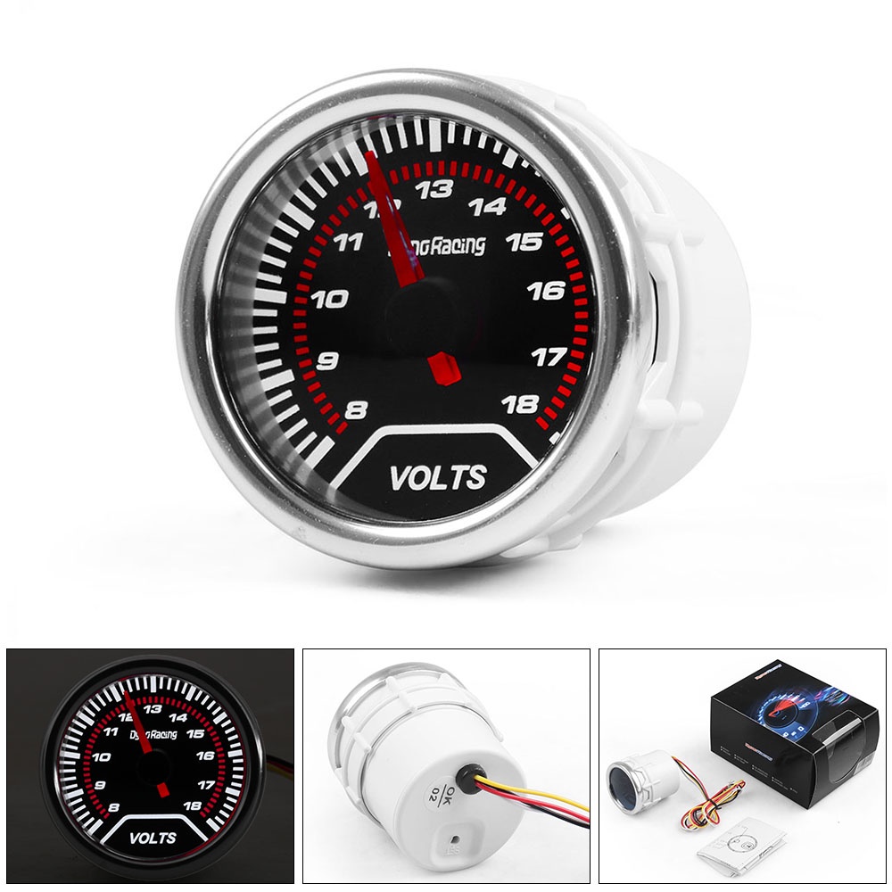 ปรับโฉม&Dynoracing 2 inch 52mm Smoke Lens Car Voltmeter 818V Red Led
