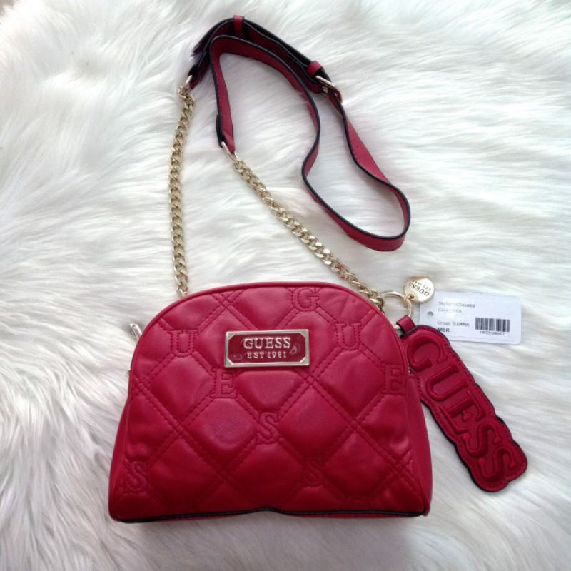 Guess Elliana crossbody bag กระเป๋าสะพายข้างทรงโดม สีแดง juichanidapa