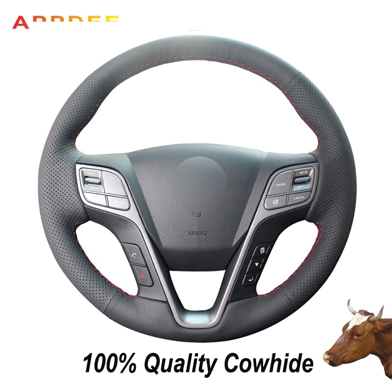 No smell Black Real Cowhide Cow Leather Car Steering Wheel Cover for