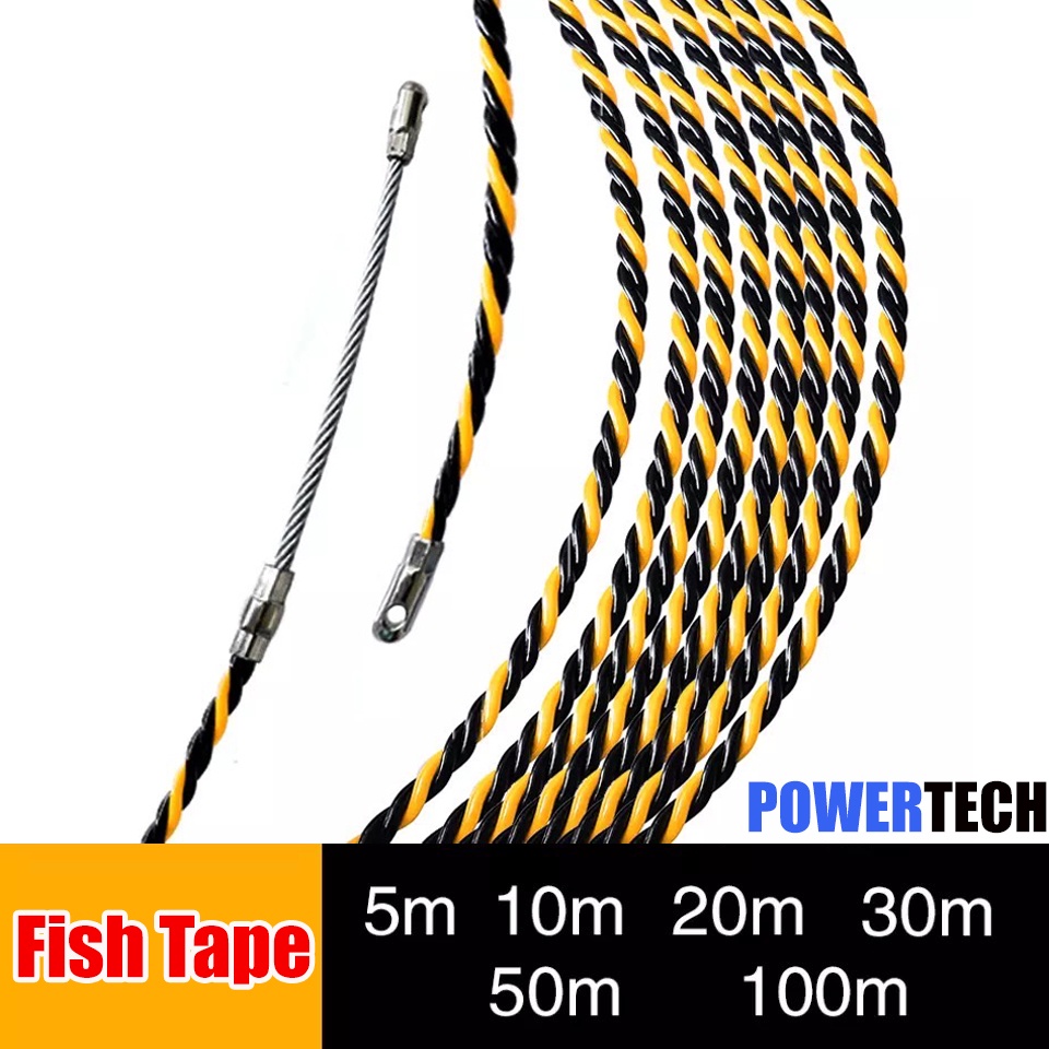 Fish Tape ฟิตเทป ดึงสายไฟในท่อ ความยาว 10 15 20 25 30 50 M แถมตะกร้อ