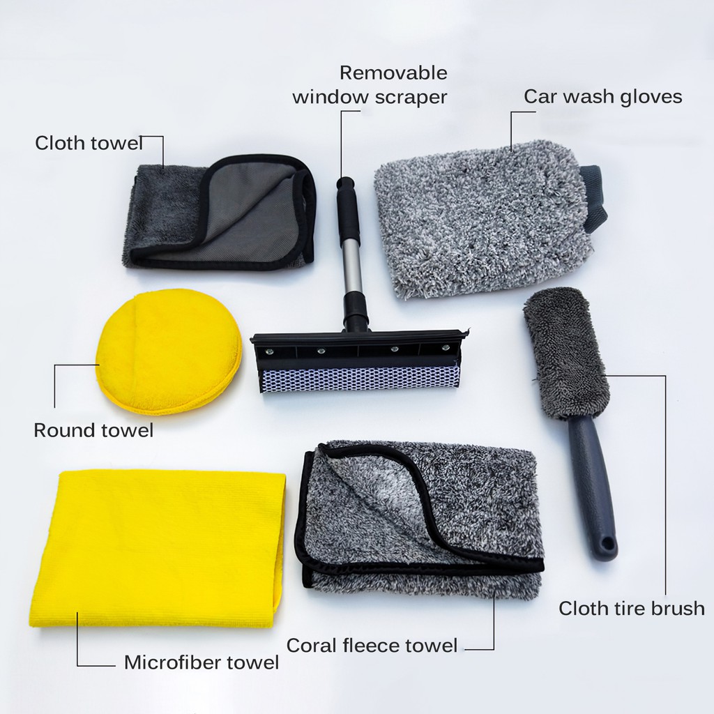 ถุงมือทำความสะอาด 8 cs/Set Car Wash Cleaning Kit Car Microfiber Washing