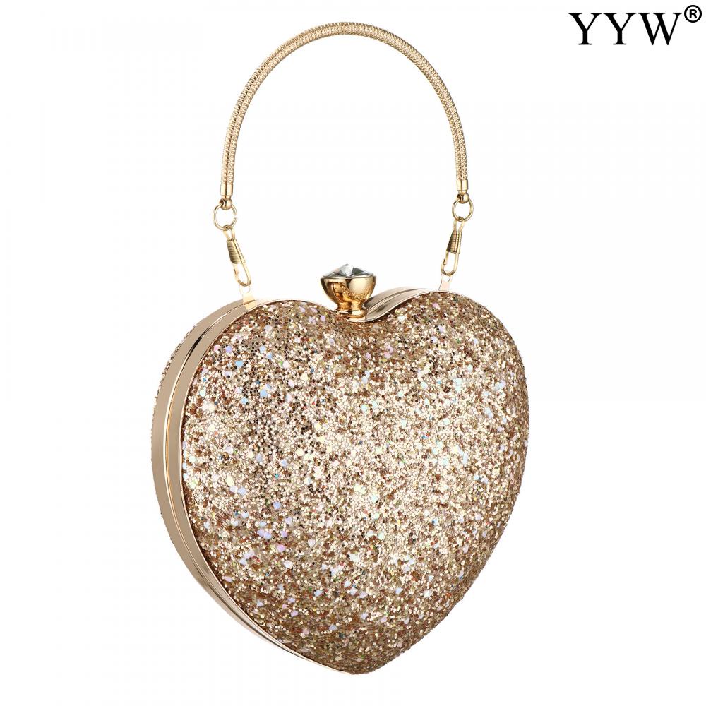 Heart Shape Women Evening Bag Clutch Bag Rhinestone Sequined Exquisite