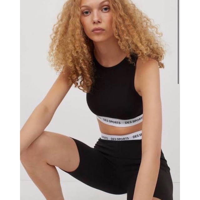 H&M Cycling Shorts กางเกงขาสั้น3ส่วนทรงเอวสูงสีพื้นผ้าคอนตอน ดีเทลขอบ