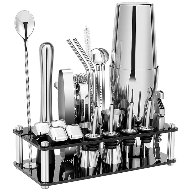 Cocktail Shaker Set Boston Stainless Steel Bartender Kit with Acrylic Stand Cocktail Recipes