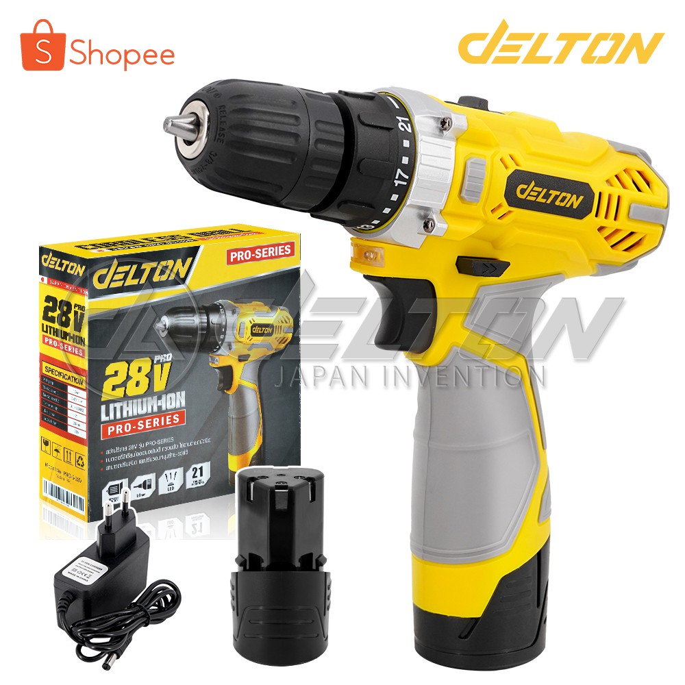 DELTON สว่านไร้สาย สว่าน 28V 2 ระบบ รุ่น PROS28V ปรับสปีดได้ สำหรับ