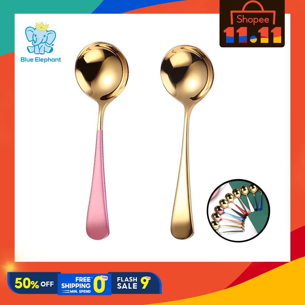 korean spoon ช้อนเกาหลี ช้อนทอง ทรงกลม ทำจากสแตนเลส304 เกรดพรีเมี่ยม