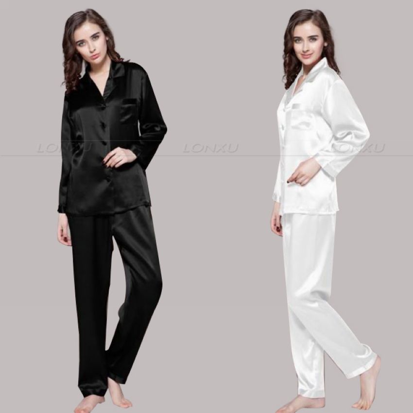 Hot StockWomens Silk Satin Pajamas Set Pajama Pyjamas Set Sleepwear Loungewear SM L XL 2XL 3XL