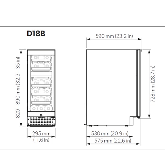 Dometic D18B Compressor wine cooler dualzone freestanding or builtin