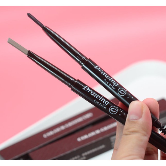 Double eyebrow pencil ดินสอเขียนคิ้ว กันน้ำ แบบหมุน 2 in 1 มีแปรงปัด