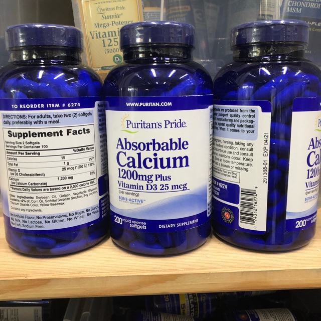 Puritan’s Pride [6v26 Calcium 1200mg D3 1000 200 softgels 1] ป้องกัน