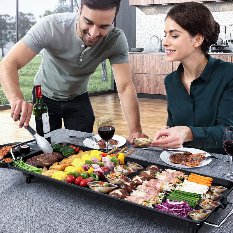 เครื่องทำน้ำแข็ง☄Electric barbecue grill household smokefree barbecue electric grill pan