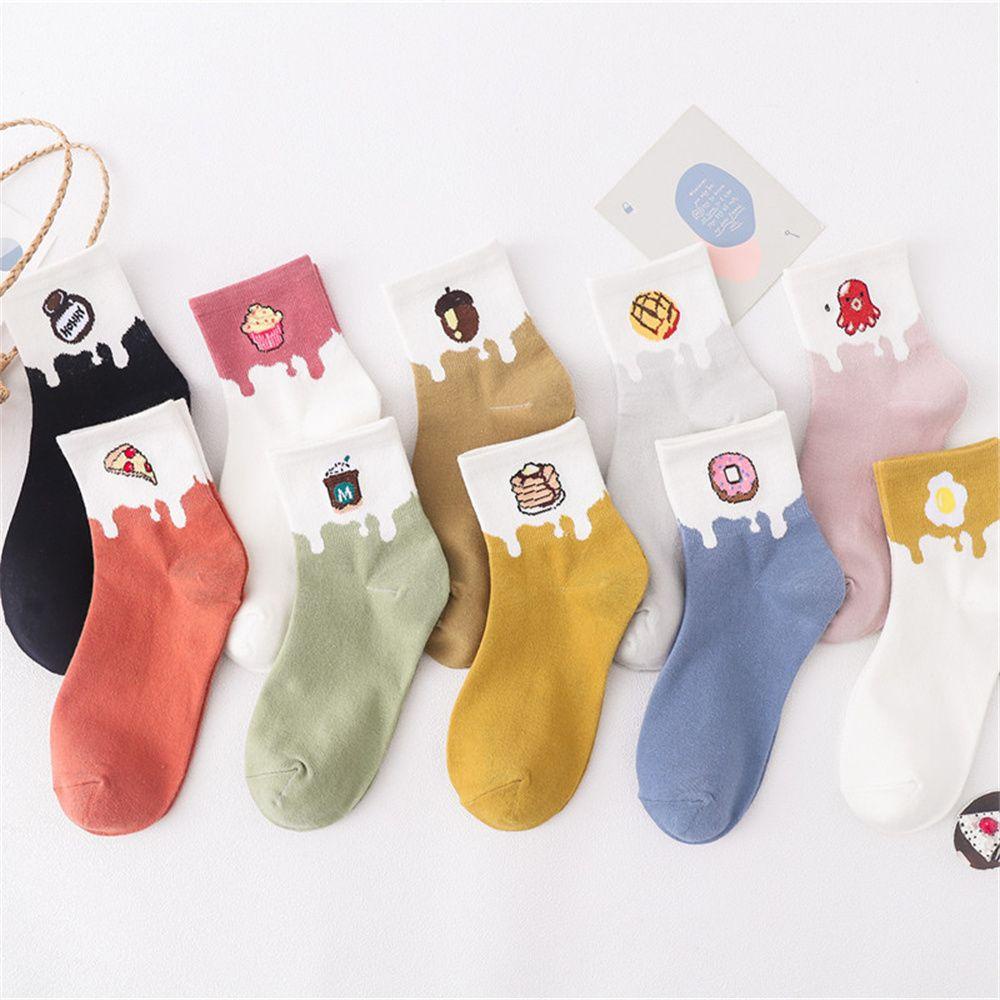 LAY Women Long Sock Cute Winter Sock Cotton Socks Donut Pancake Coffee