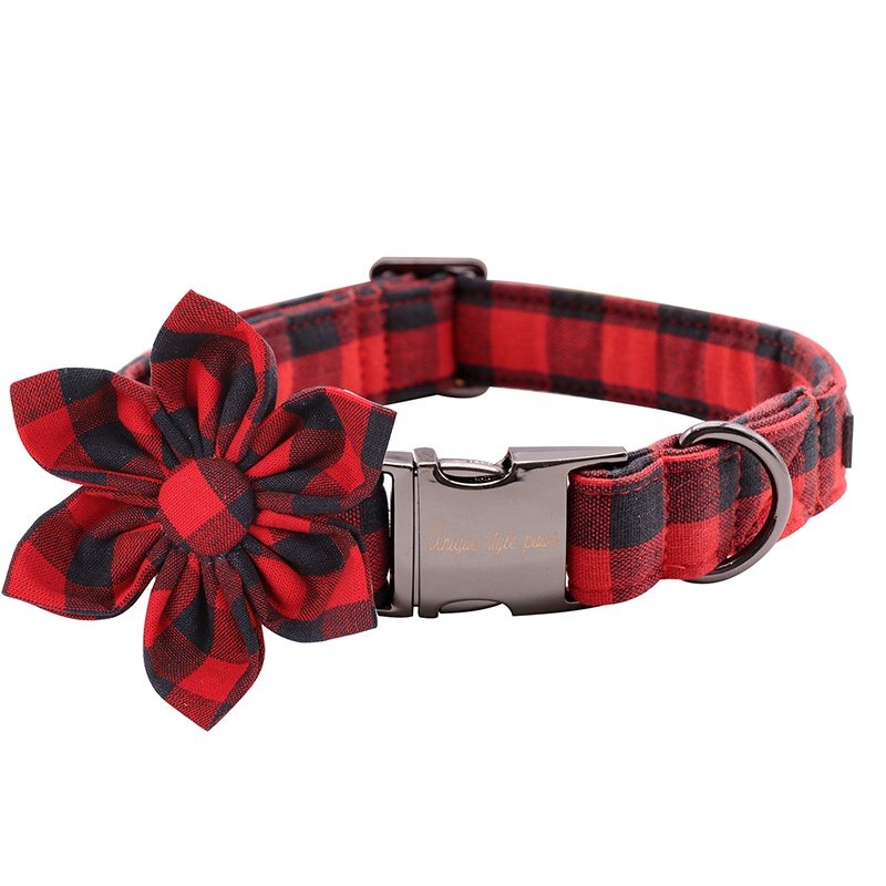 Unique Style Paws Christmas Dog Collar with Bow Tie Flower Red and