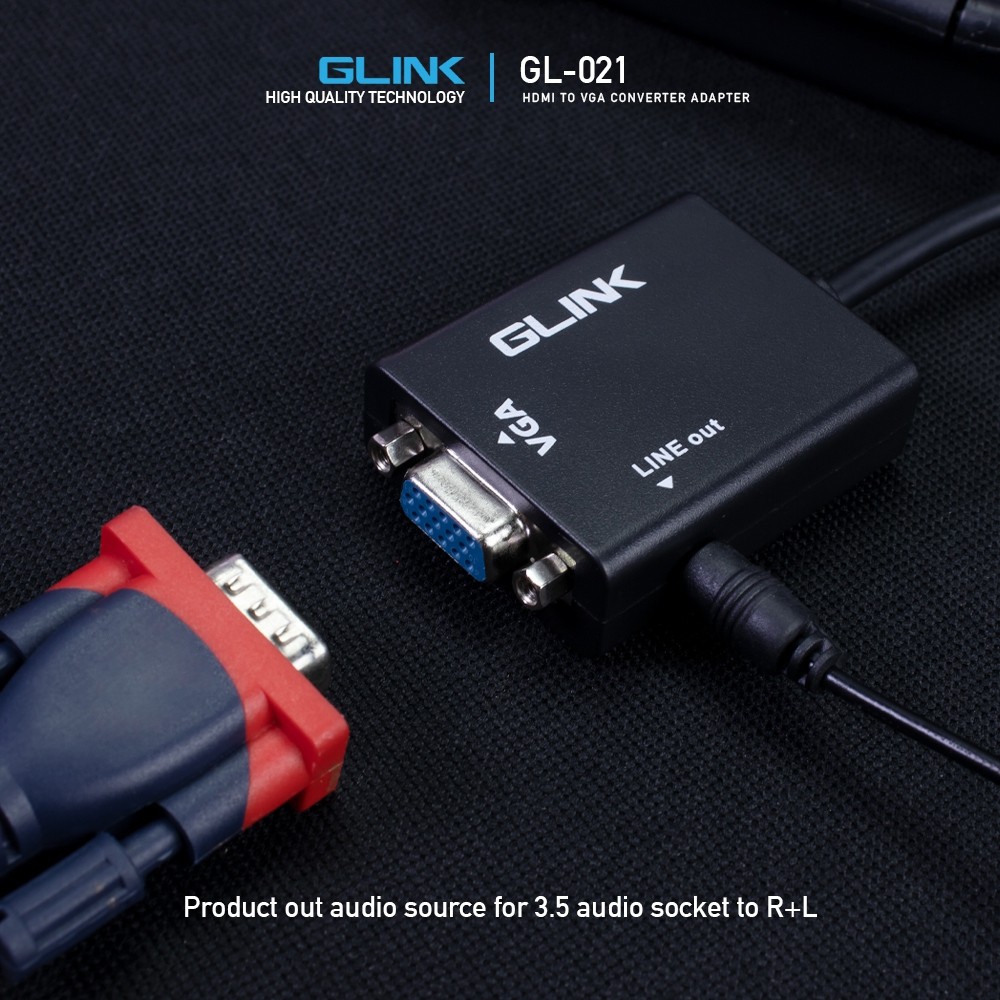 ⚡GLINK HDMI TO VGA (GL021)???? ตัวแปลง HDMI(M) to VGA(F) พร้อม Audio