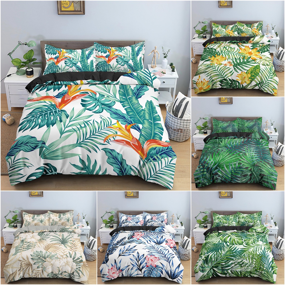 2023Pcs Tropical Plant Duvet Cover Set Floral Leaves Bedding Set Quilt