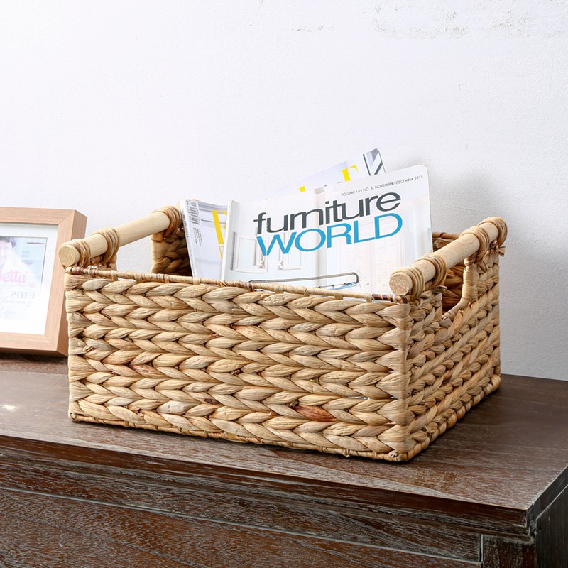 [yq] Americanstyle handmade straw wooden handle storage basket