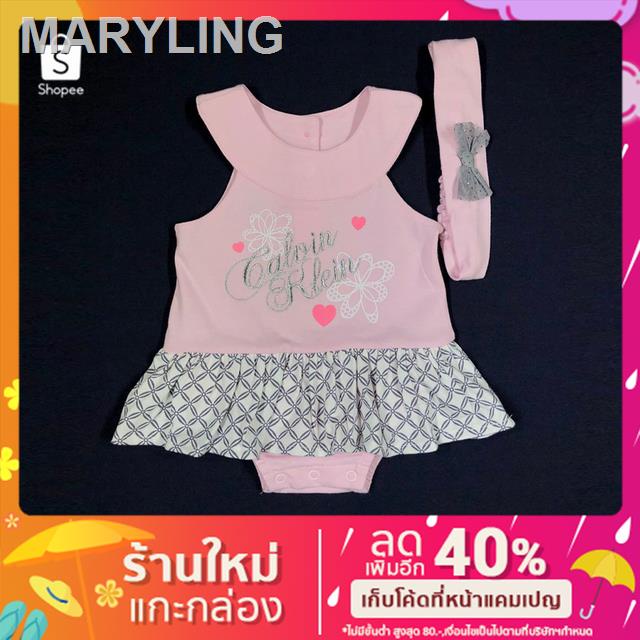 Quick delivery ☢ชุดเด็ก CK ของแท้จาก USA เอี๊ยมสีชมพูพร้อมผ้าคาดผม