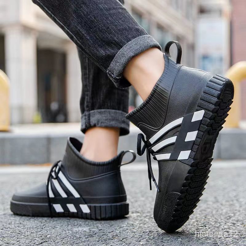Fashion NonSlip Rain Boots Male Short Warm Waterproof Shoes Student