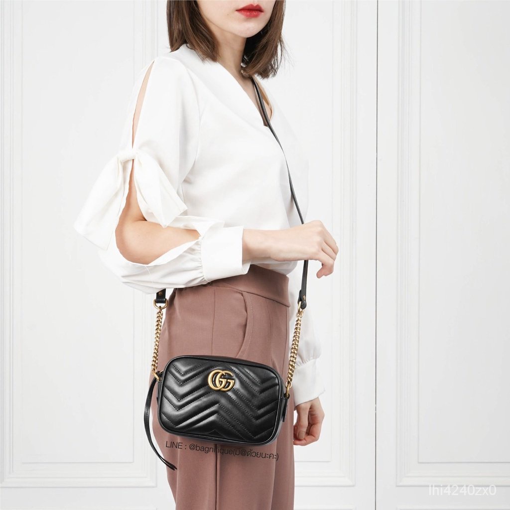 เตรียมจัดส่ง!!GUCCI Marmont Camera Bag Mini 18 cm Black J9QC
