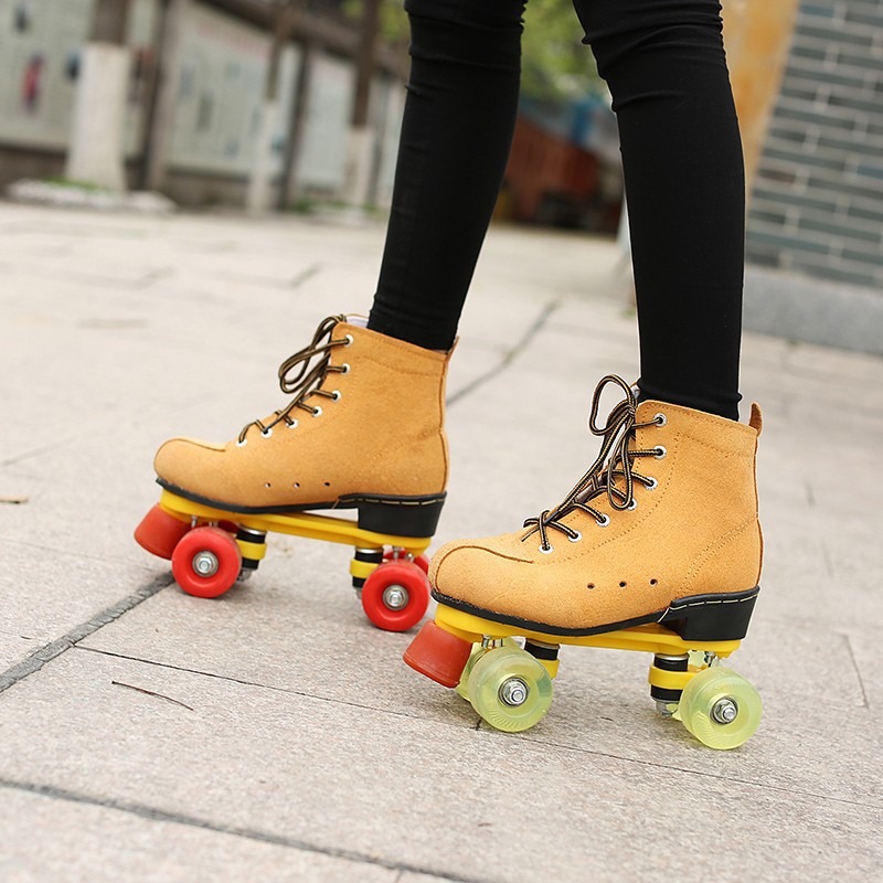 Yellow adult double row roller skates outdoor roller skates adult