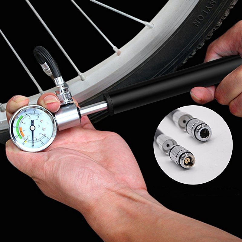 Portable Bicycle HighPressure Hand Air Pump with Gauge Bike Glueless Puncture Tire Repair Tool