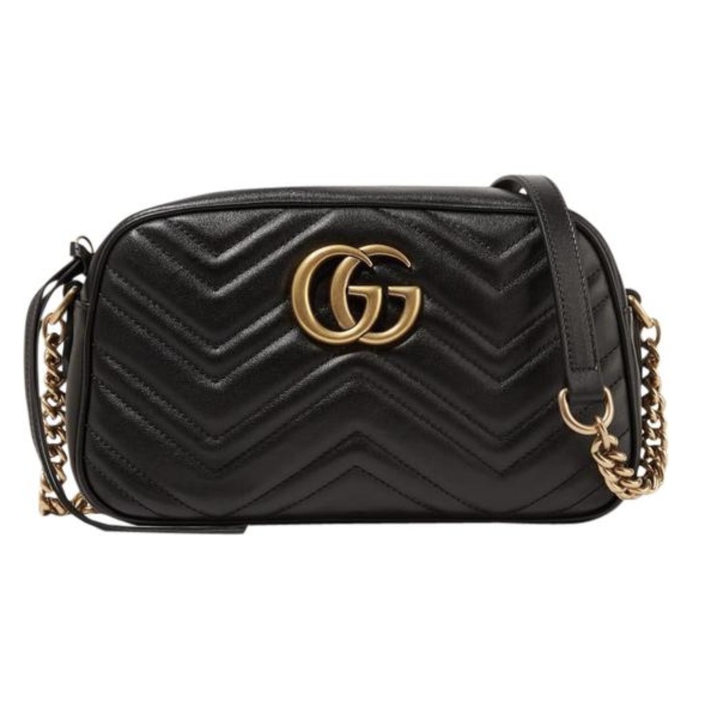 แบรนด์แท้100Gucci Marmont Small Black Leather Cross Body Bag Shopee