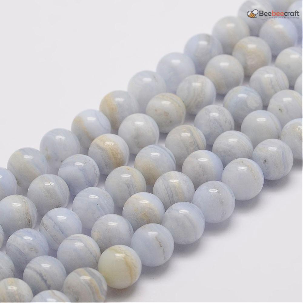 BeeBeecraft 1 Strand Natural Blue Lace Agate Bead Strands Grade AB