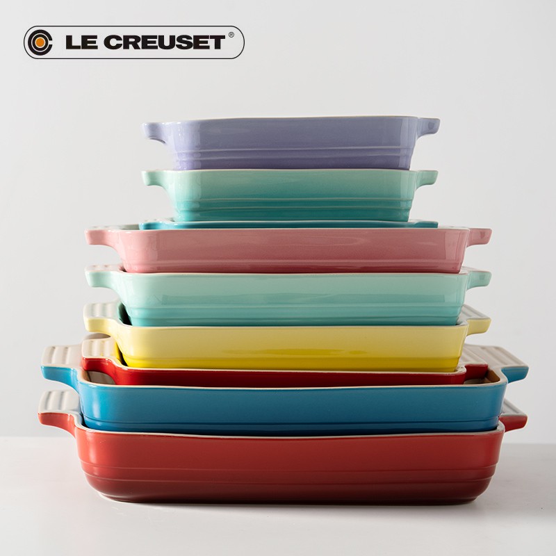 French LE CREUSET Cool Color Stoneware Porcelain Rectangular Grill