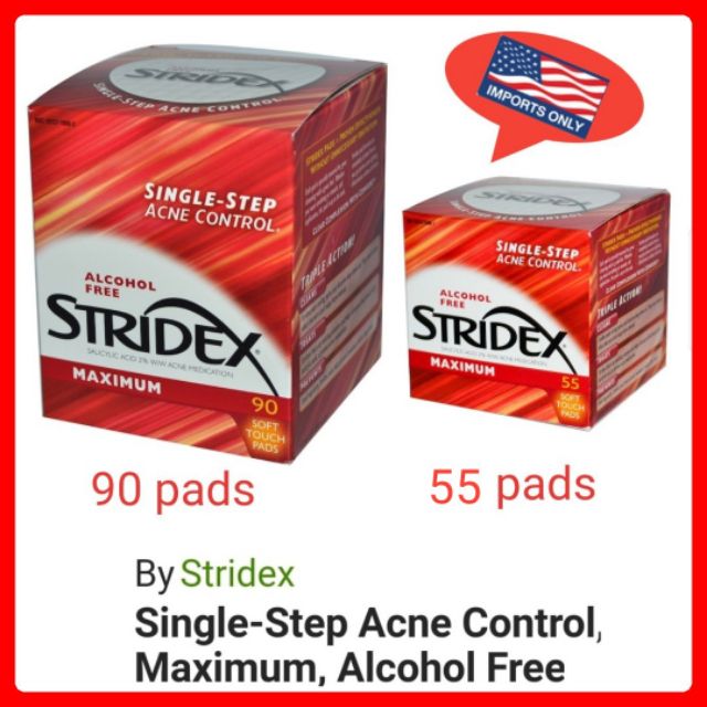 STRIDEX SingleStep Acne Control Maximum Alcohol Free 90 or 55 Soft