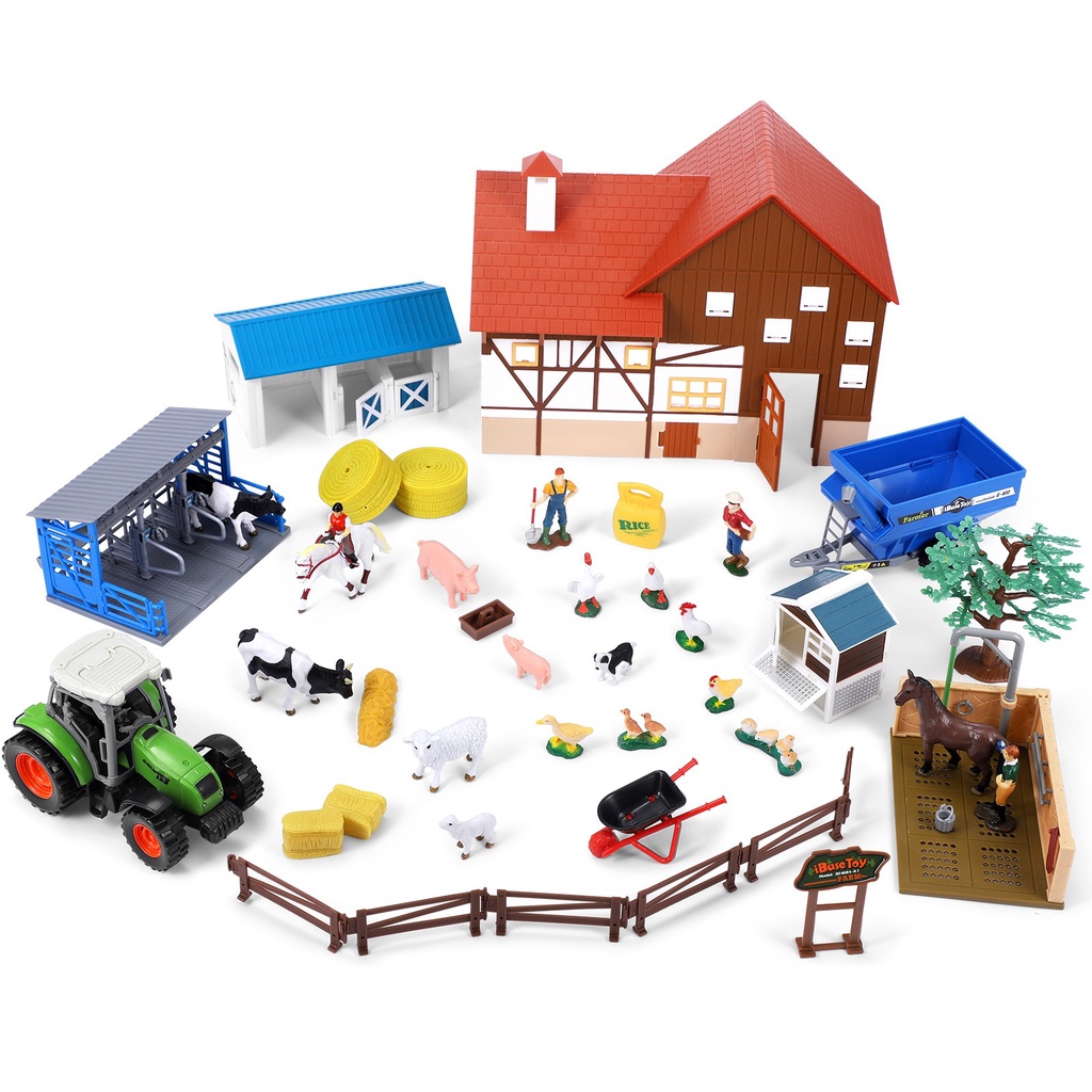 iBaseToy Animal Farm Playset Farming Tools Model Farm Animal Figures