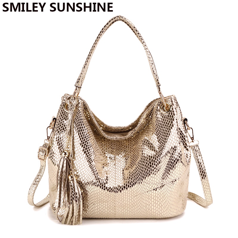 Gold Tassel Women Bags Vintage Hobo Bag Female Red Leather Handbags