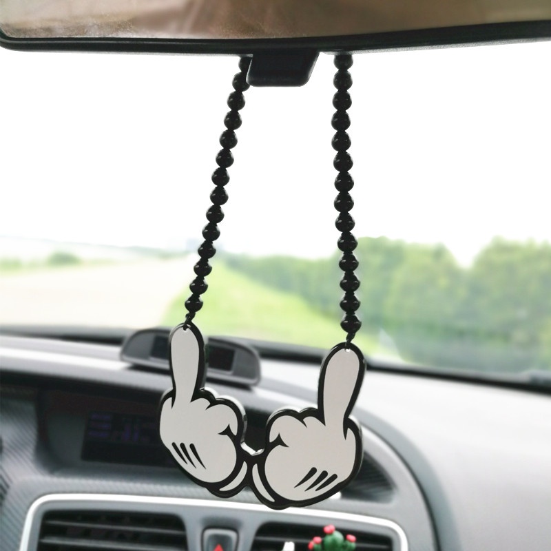 ของแต่งรถ：Car endant Joking TwoHand Middle Finger Rearview Mirror