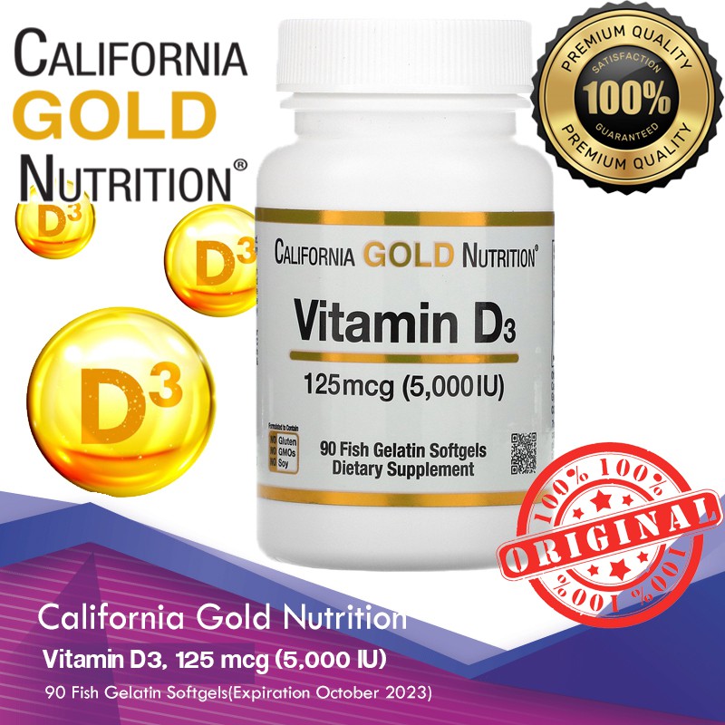 California Gold Nutrition, Vitamin D3, 125 mcg (5,000 IU), 90 Fish Gelatin Softgels(Expiration