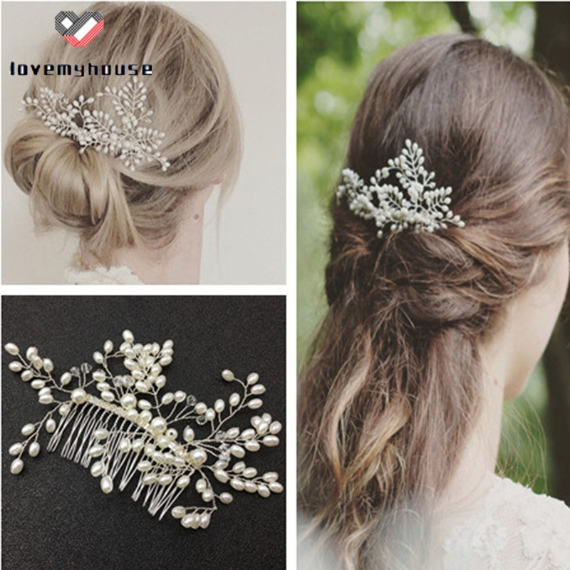 Women gold rhinestone pearl hair comb hair clip bridal wedding hair