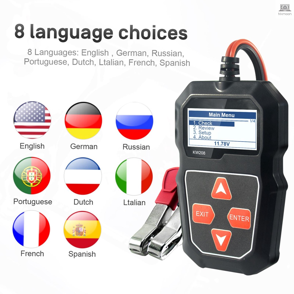 Konnwei Kw208 12V เครื่องทดสอบแบตเตอรี่รถยนต์รถจักรยานยนต์รถจักรยานยนต์