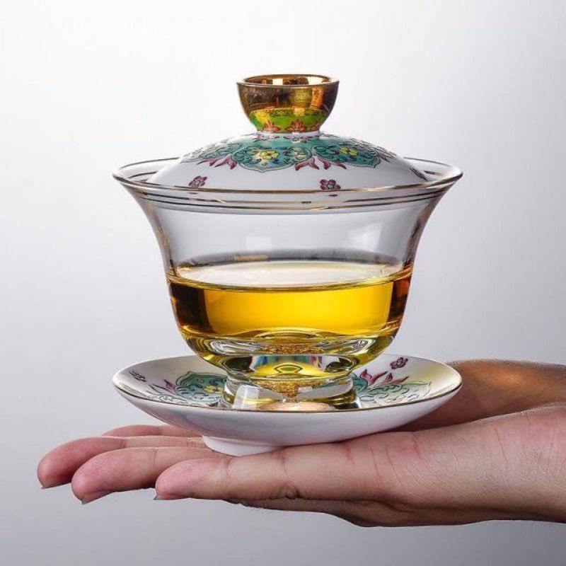 Glass Gaiwan tea set enamel color Chinese classical blue and white