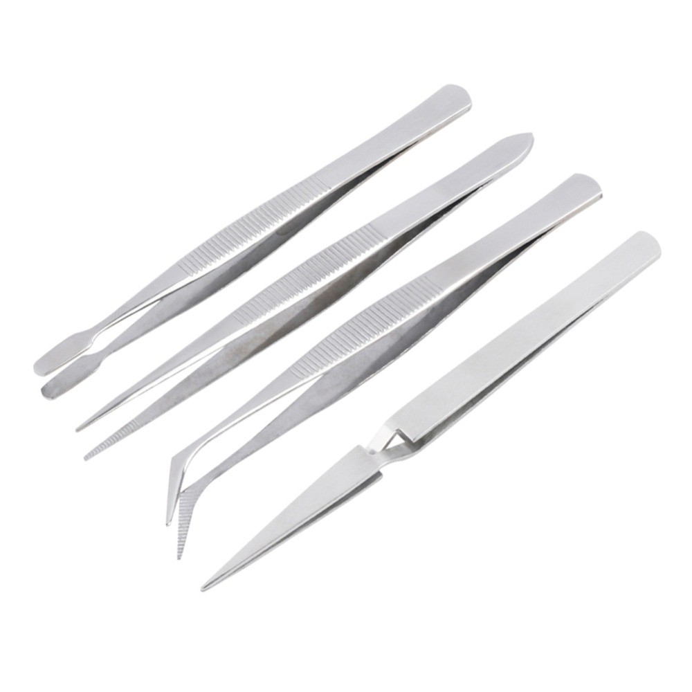 ชุดปฐมพยาบาล：4cs Stainless Steel Tweezers Set Straight/Elbow/Shar