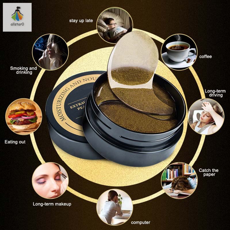 60 Pcs Black Pearl Collagen Eye Mask Ageless Anti Wrinkle Dark Circles