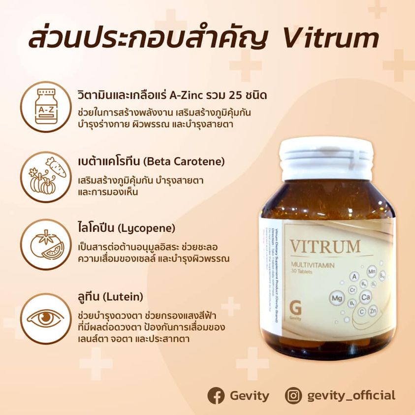 GEVITY Vitrum Multivitamin 30S ผลิตภัณฑ์อาหารเสริมไวทรัมในเครือ BDMS