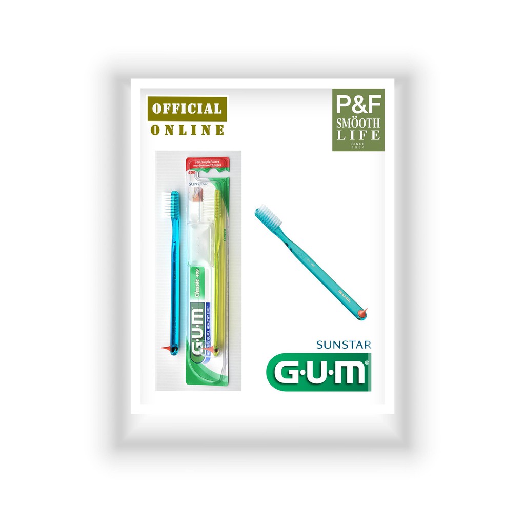 Gum Toothbrush Classic 409 With Rubber Tip Compact Head Toothbrush