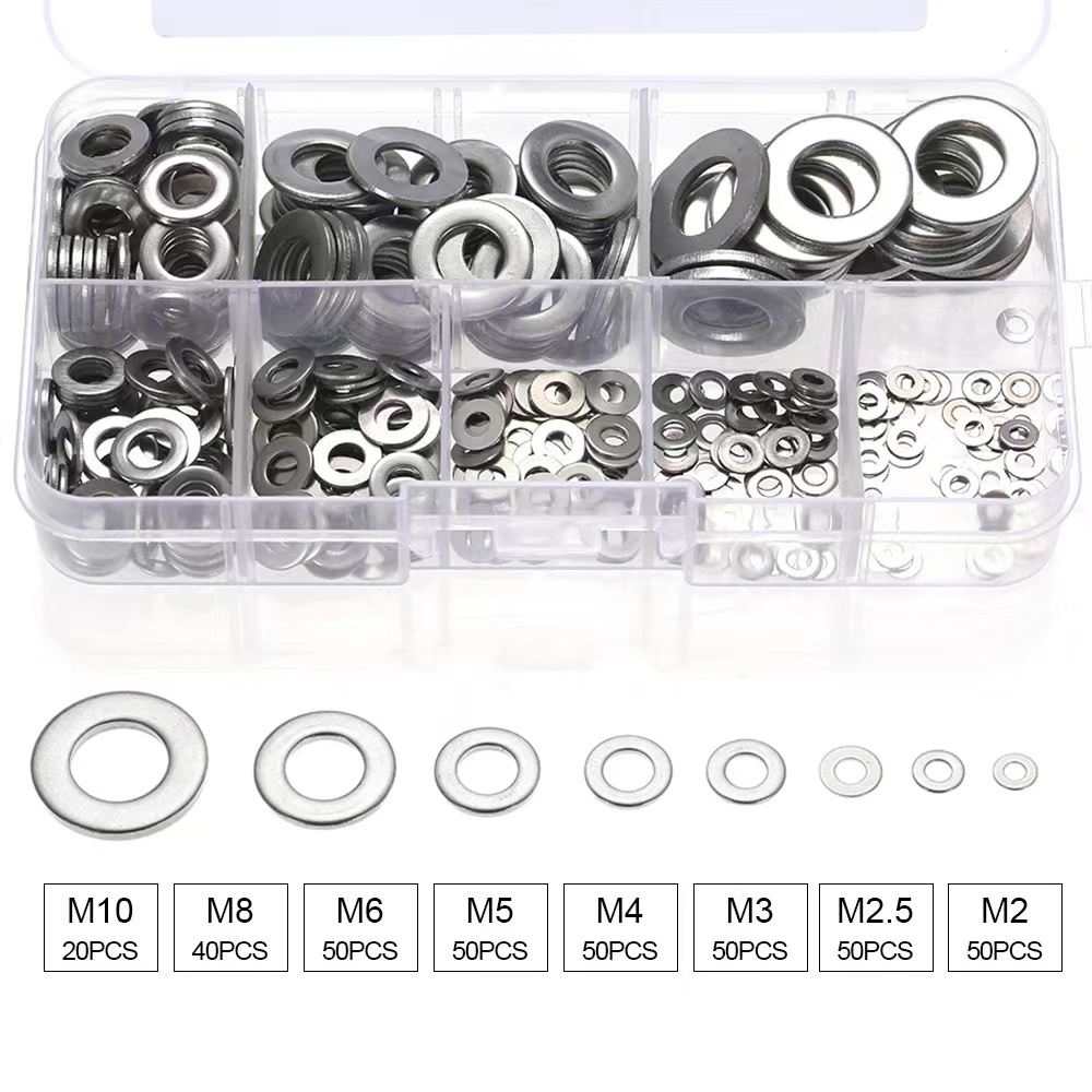 360Pcs Stainless steel Flat Washers Sealing Ring Washers Assortment Set