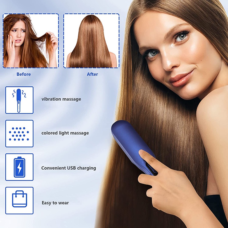 EMS Vibration Head Massage Comb Electric Laser RF Red Blue Light Hair