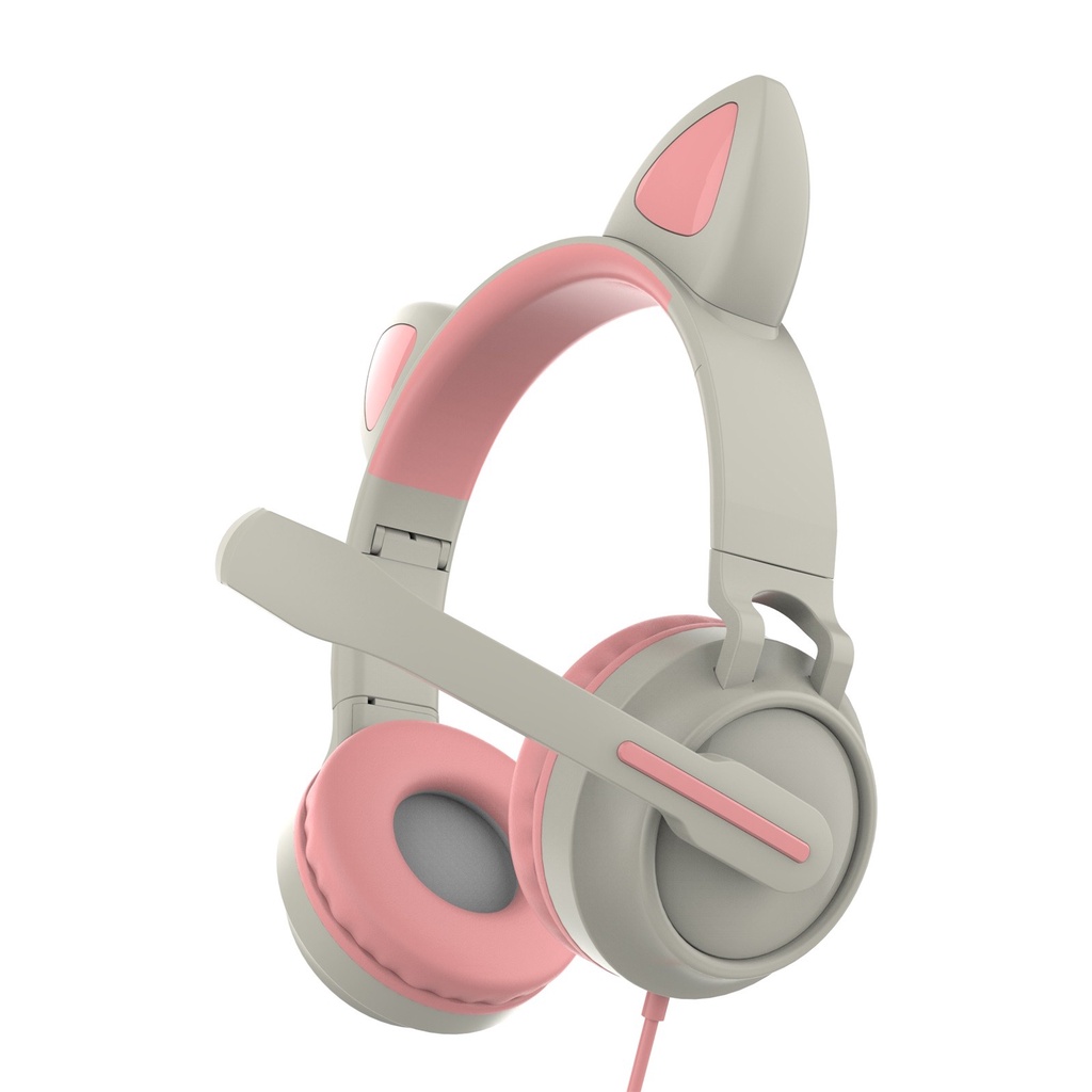 Wired Headset Gamer Pink Cat Ear Headset Cute PS4 Phone PC With