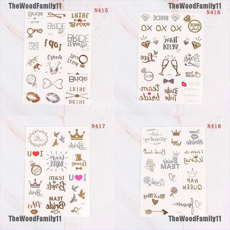 TWF 1 PcSet Team Bride Temporary Tattoo Gold Silver Love Bachelorette