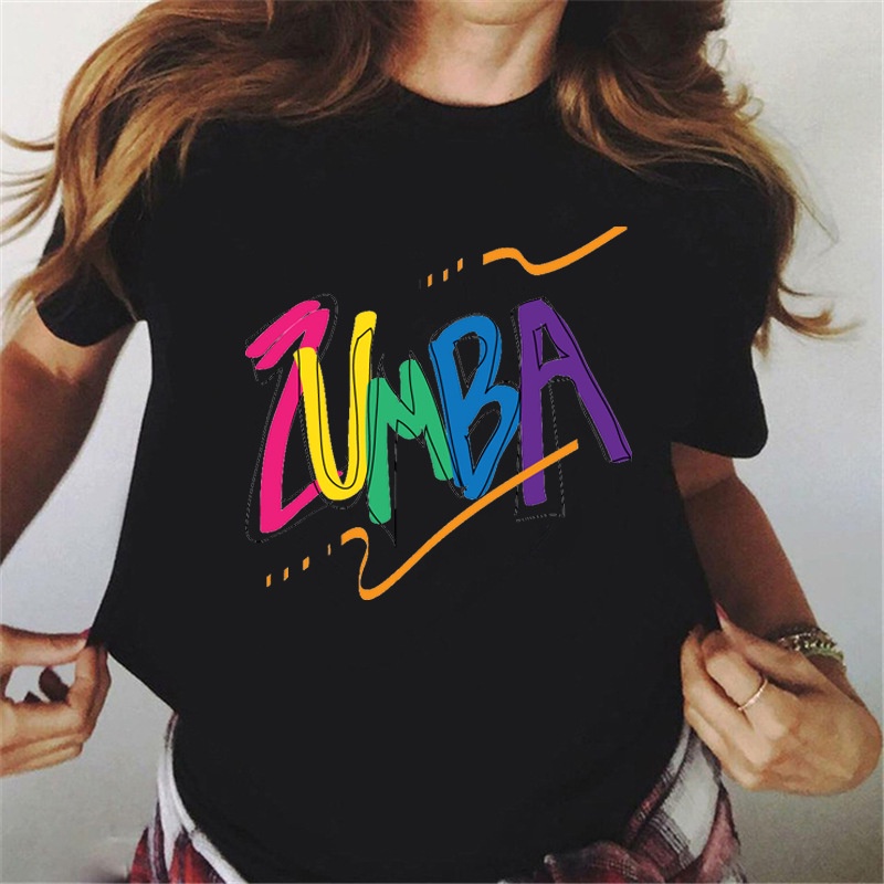 ใหม่ เสื้อยืดแขนสั้น พิมพ์ลาย Zumba สีดําล้วน แฟชั่น สําหรับนักเต้น