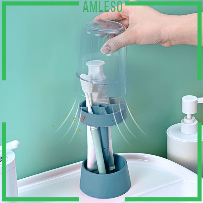 AMLESO Toothbrush Holder Stand Compact Plastic Decorative Clear Stylish