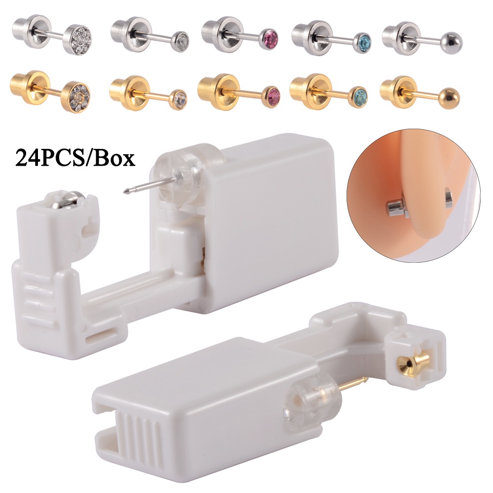 24PCSBox Disposable Safety Kids Ear Piercing Device Bezel Crystal Studs