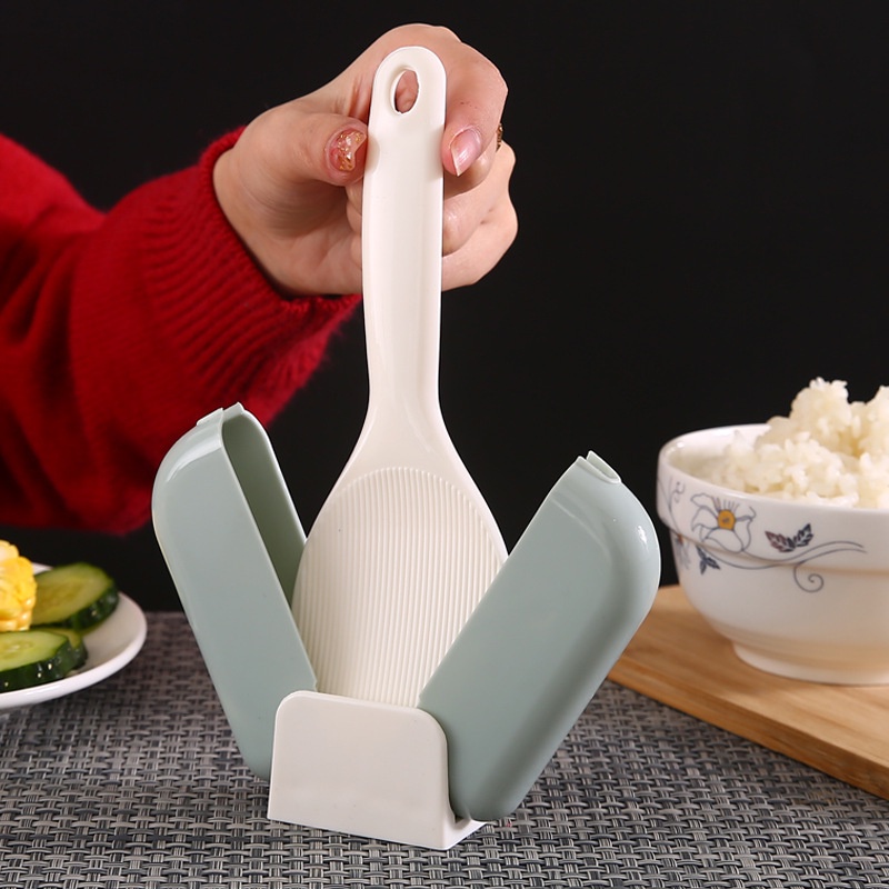 Portable Plastic Rice Scoop Automatic Open Close Dust Cover Tableware
