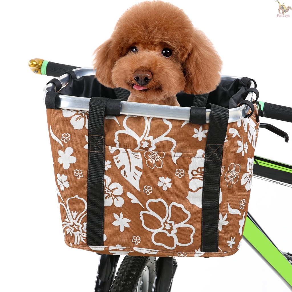FUN.T Collapsible Bike Basket Flower Printed Small Pet Cat Dog Carrier Bag Detachable Bicycle